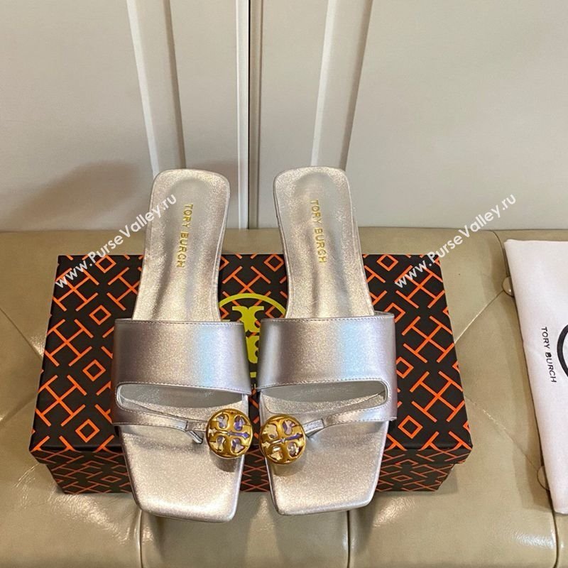 Tory Burch Leather Flat Thong Slides Sandal Silver 2025 0711 (MD-250711028)