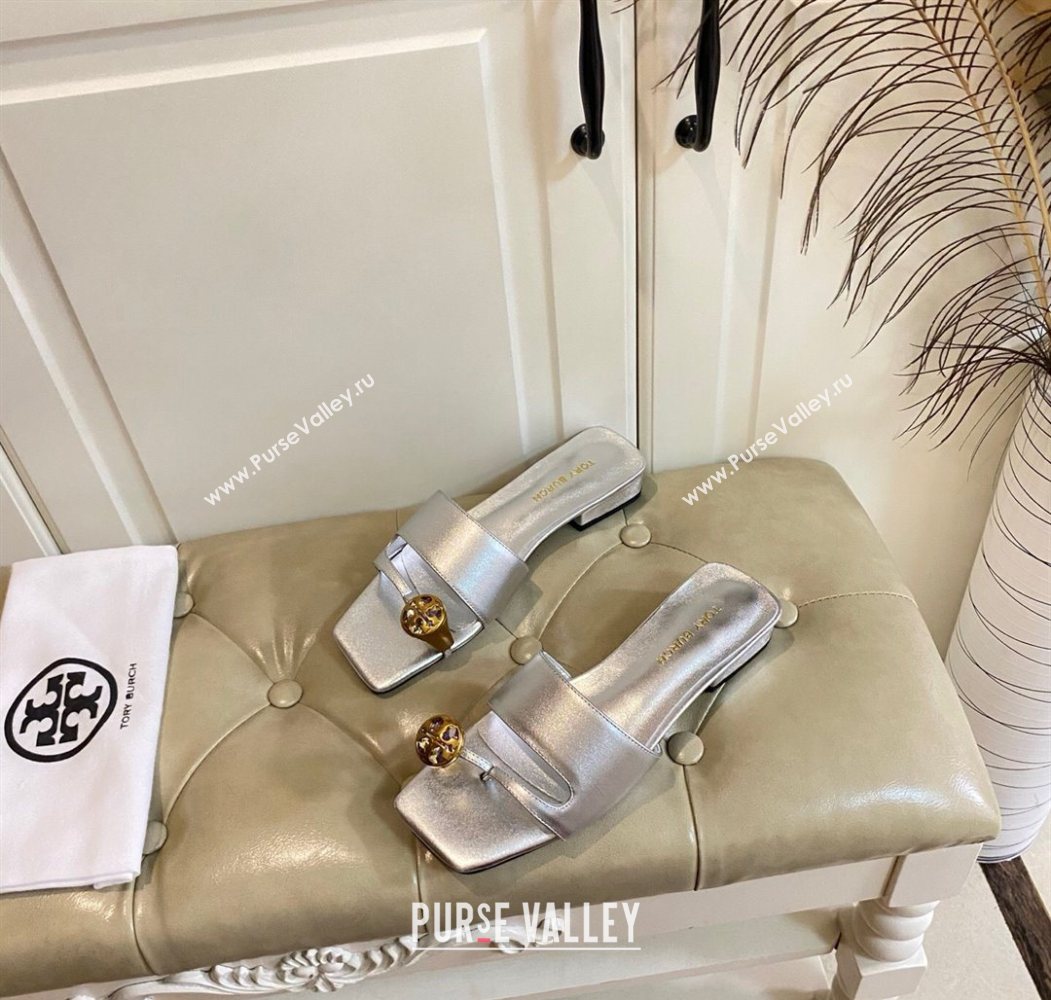 Tory Burch Leather Flat Thong Slides Sandal Silver 2025 0711 (MD-250711028)