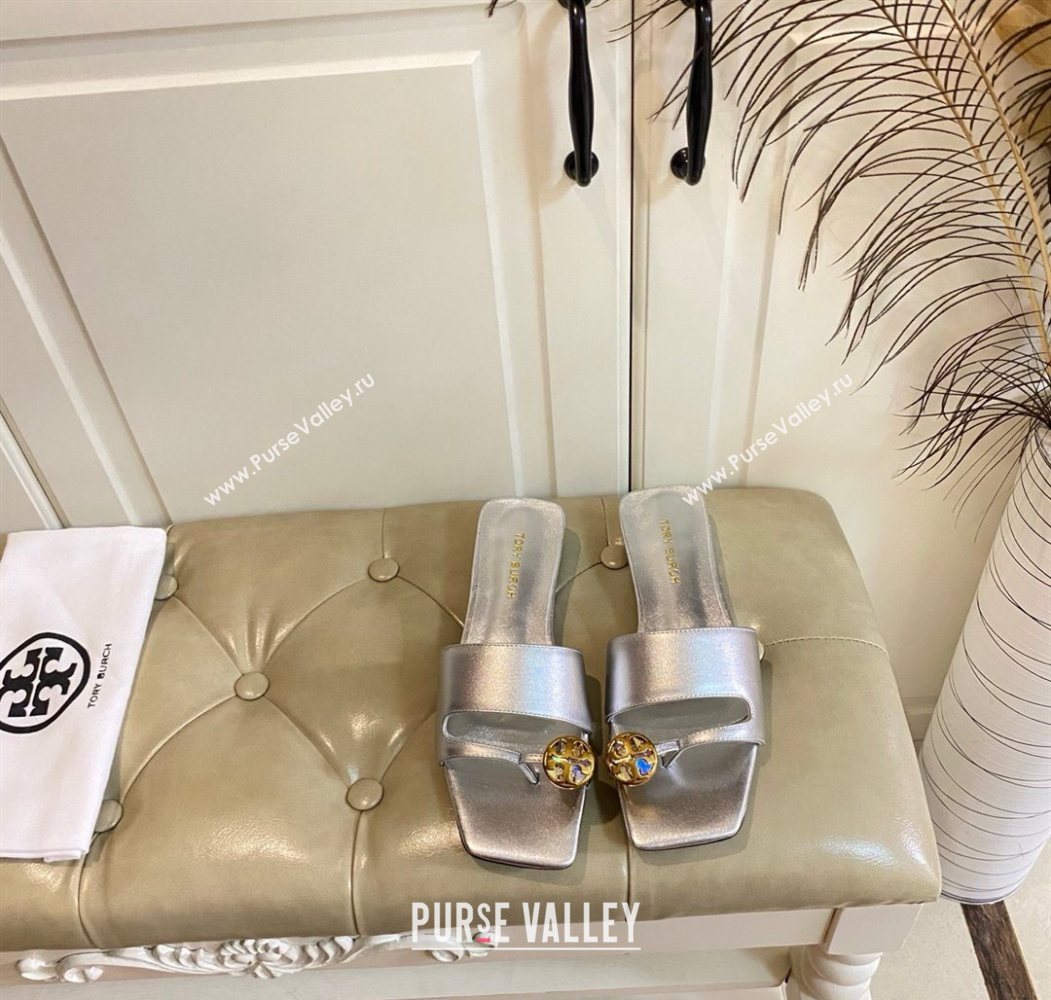 Tory Burch Leather Flat Thong Slides Sandal Silver 2025 0711 (MD-250711028)