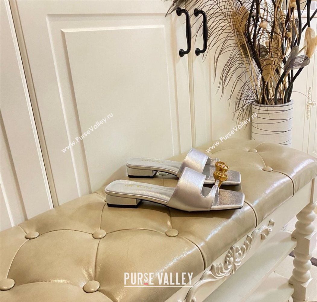 Tory Burch Leather Flat Thong Slides Sandal Silver 2025 0711 (MD-250711028)