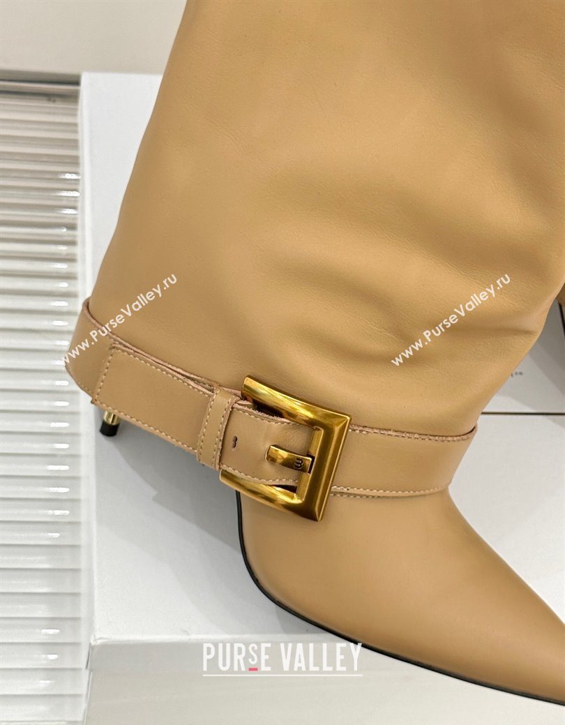Balmain Anthem Calfskin Leather Heel High Boots 7.5cm with Buckle Beige 2025 (MD-250827067)