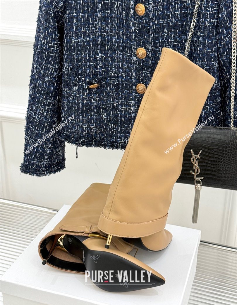 Balmain Anthem Calfskin Leather Heel High Boots 7.5cm with Buckle Beige 2025 (MD-250827067)