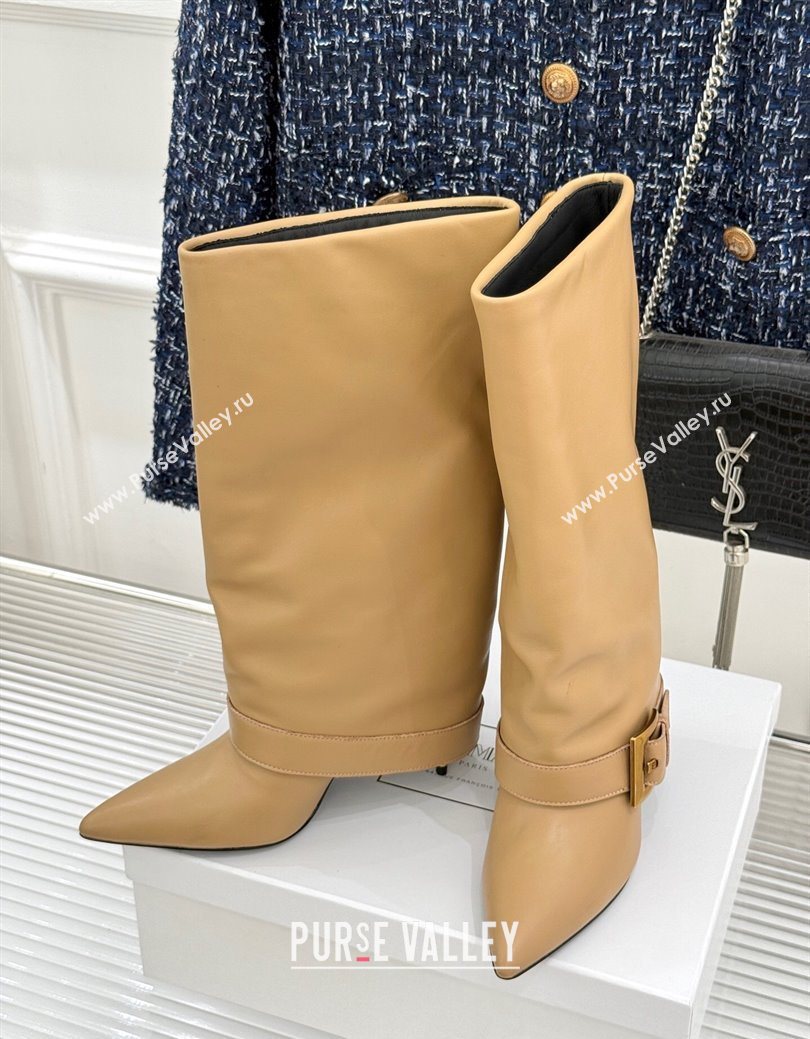 Balmain Anthem Calfskin Leather Heel High Boots 7.5cm with Buckle Beige 2025 (MD-250827067)
