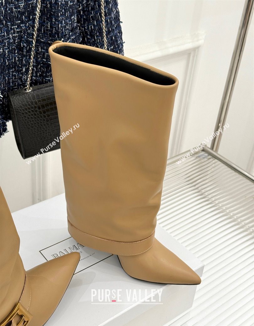 Balmain Anthem Calfskin Leather Heel High Boots 7.5cm with Buckle Beige 2025 (MD-250827067)