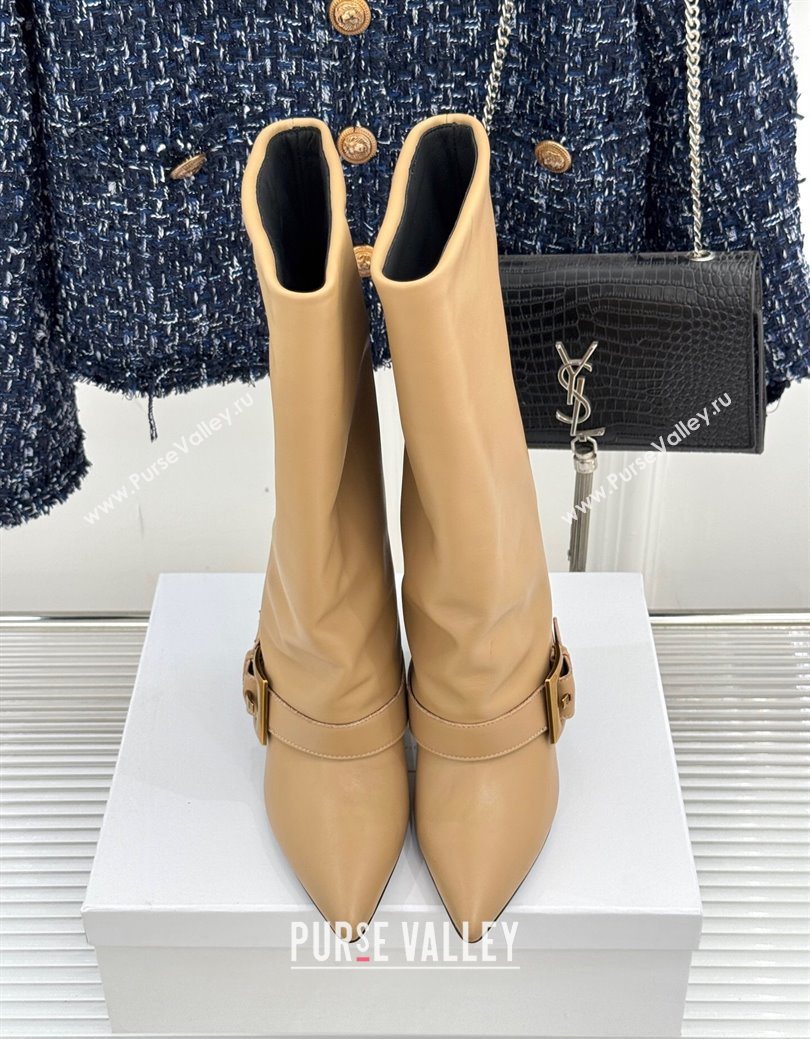 Balmain Anthem Calfskin Leather Heel High Boots 7.5cm with Buckle Beige 2025 (MD-250827067)