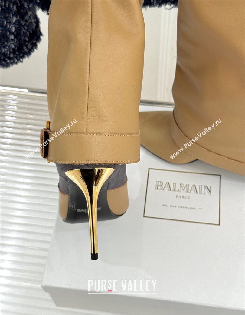 Balmain Anthem Calfskin Leather Heel High Boots 7.5cm with Buckle Beige 2025 (MD-250827067)