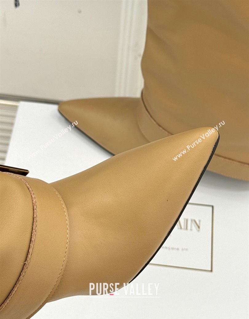 Balmain Anthem Calfskin Leather Heel High Boots 7.5cm with Buckle Beige 2025 (MD-250827067)
