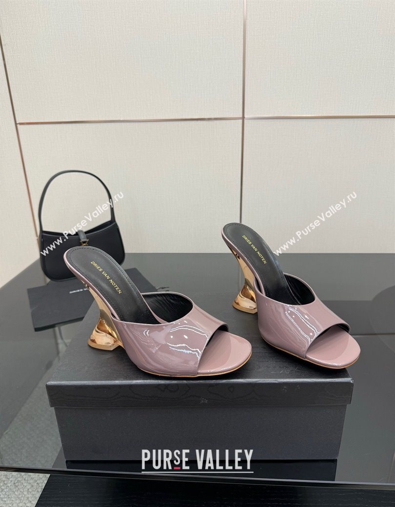 Dries Van Noten Patent Leather Wedge Slides Sandal 10.5cm Grey 2025 0827 (MD-250827038)