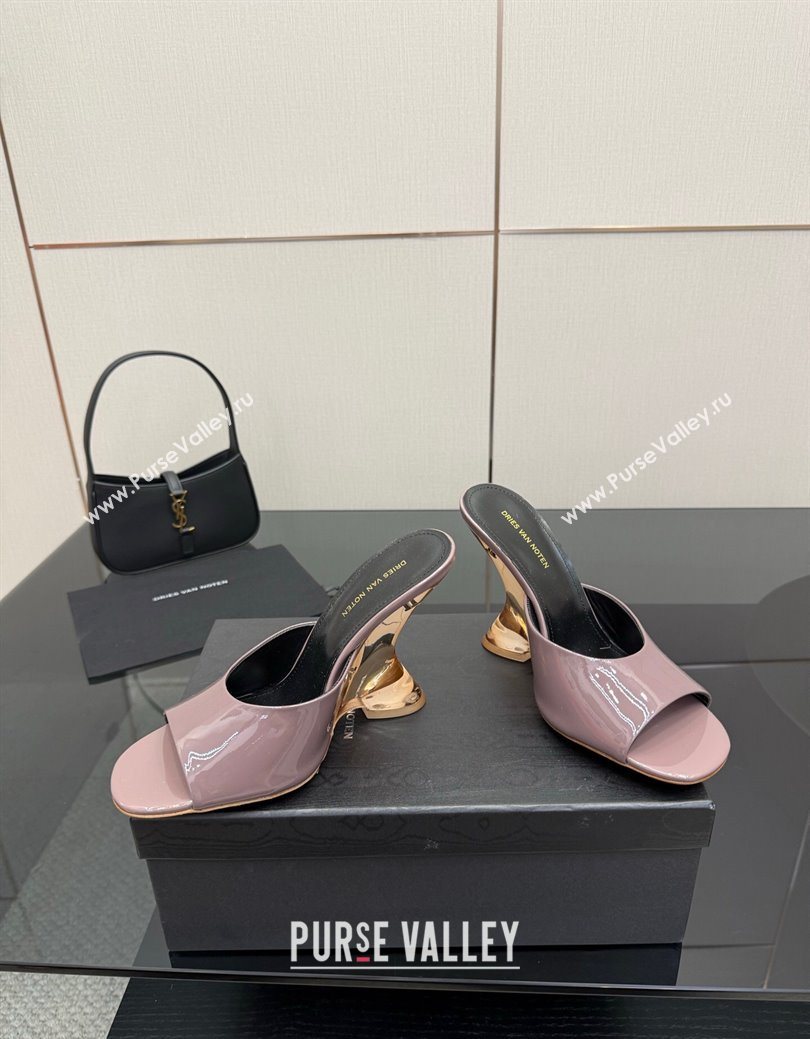 Dries Van Noten Patent Leather Wedge Slides Sandal 10.5cm Grey 2025 0827 (MD-250827038)
