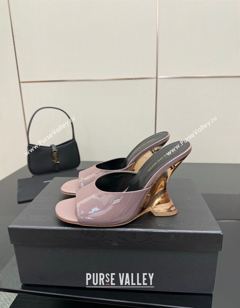 Dries Van Noten Patent Leather Wedge Slides Sandal 10.5cm Grey 2025 0827 (MD-250827038)