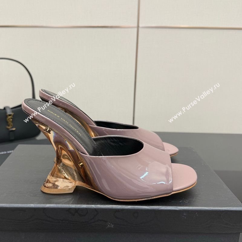 Dries Van Noten Patent Leather Wedge Slides Sandal 10.5cm Grey 2025 0827 (MD-250827038)