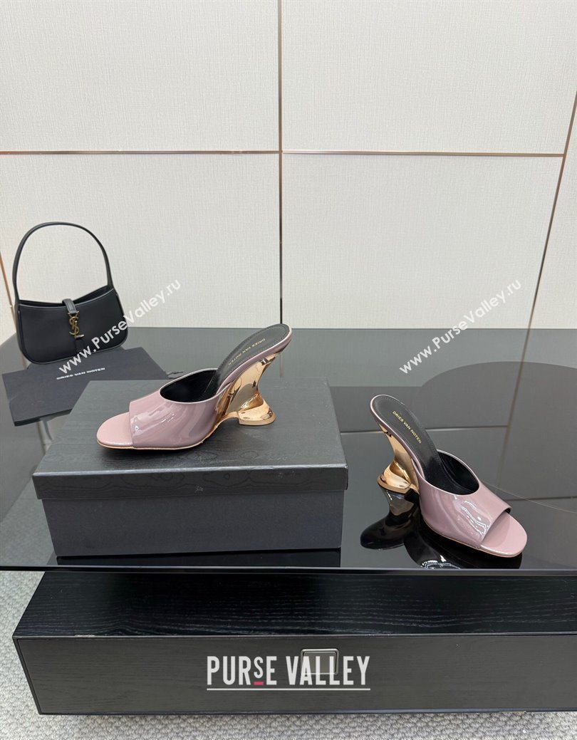 Dries Van Noten Patent Leather Wedge Slides Sandal 10.5cm Grey 2025 0827 (MD-250827038)