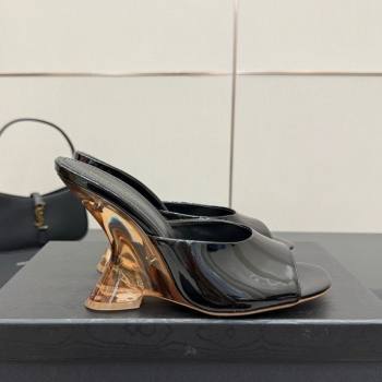 Dries Van Noten Patent Leather Wedge Slides Sandal 10.5cm Black 2025 0827 (MD-250827041)
