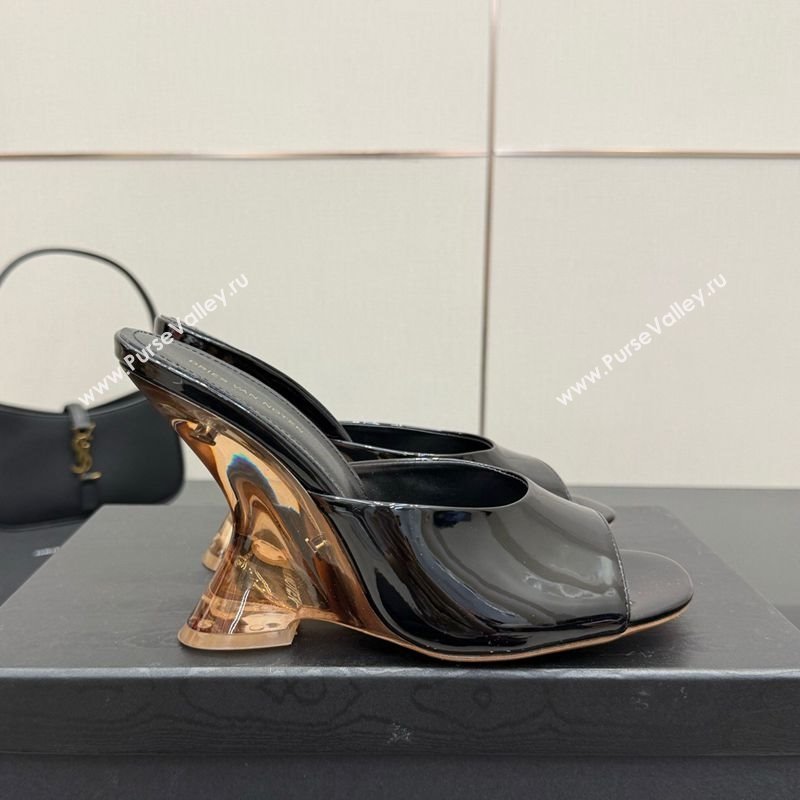 Dries Van Noten Patent Leather Wedge Slides Sandal 10.5cm Black 2025 0827 (MD-250827041)