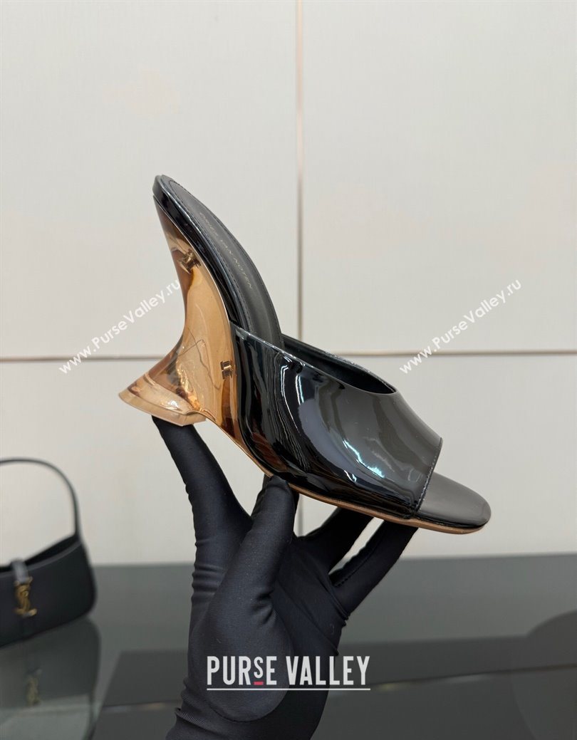 Dries Van Noten Patent Leather Wedge Slides Sandal 10.5cm Black 2025 0827 (MD-250827041)