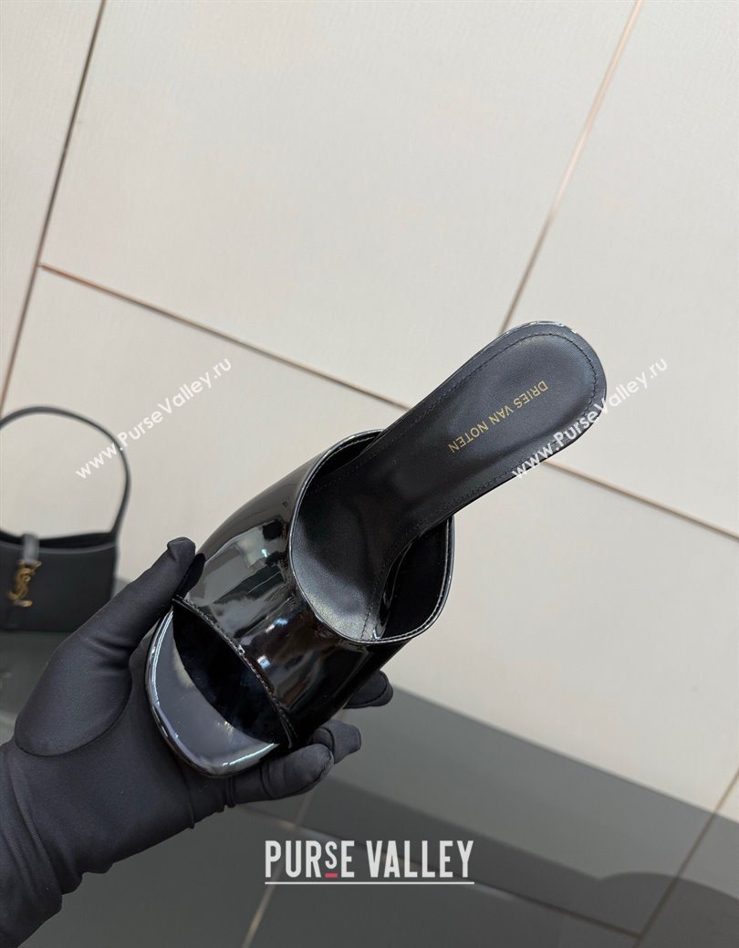 Dries Van Noten Patent Leather Wedge Slides Sandal 10.5cm Black 2025 0827 (MD-250827041)