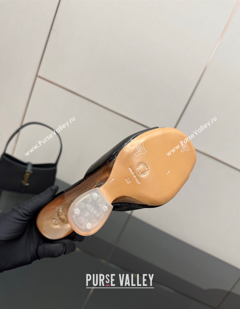 Dries Van Noten Patent Leather Wedge Slides Sandal 10.5cm Black 2025 0827 (MD-250827041)