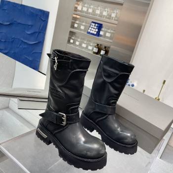 Balenciaga Womens Venom Mid Boots 5cm with Strap Buckle in Calfskin Leather Black 2025 1104 (XL-251104104)