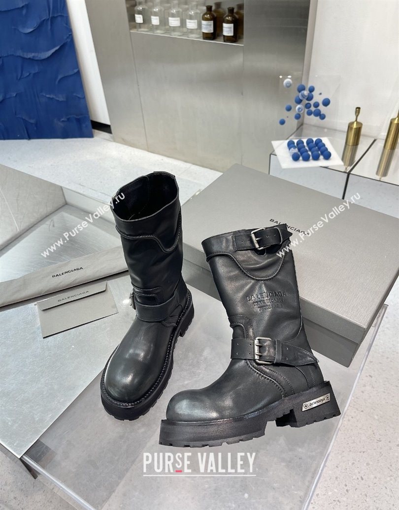 Balenciaga Womens Venom Mid Boots 5cm with Strap Buckle in Calfskin Leather Black 2025 1104 (XL-251104104)