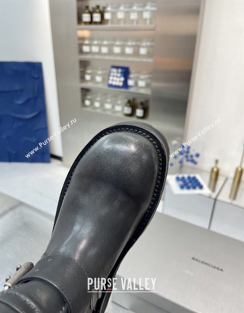 Balenciaga Womens Venom Mid Boots 5cm with Strap Buckle in Calfskin Leather Black 2025 1104 (XL-251104104)