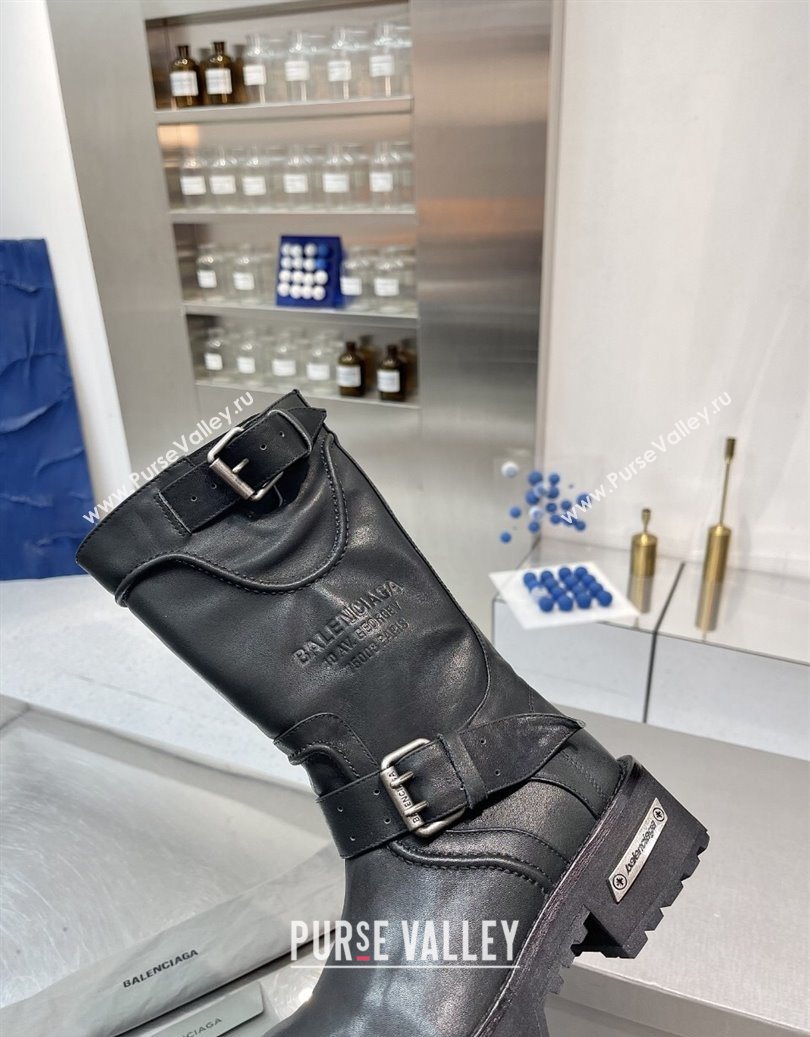 Balenciaga Womens Venom Mid Boots 5cm with Strap Buckle in Calfskin Leather Black 2025 1104 (XL-251104104)