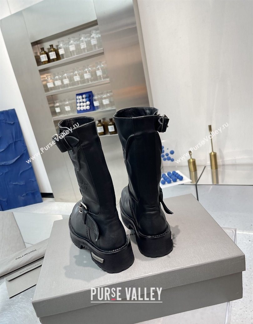Balenciaga Womens Venom Mid Boots 5cm with Strap Buckle in Calfskin Leather Black 2025 1104 (XL-251104104)