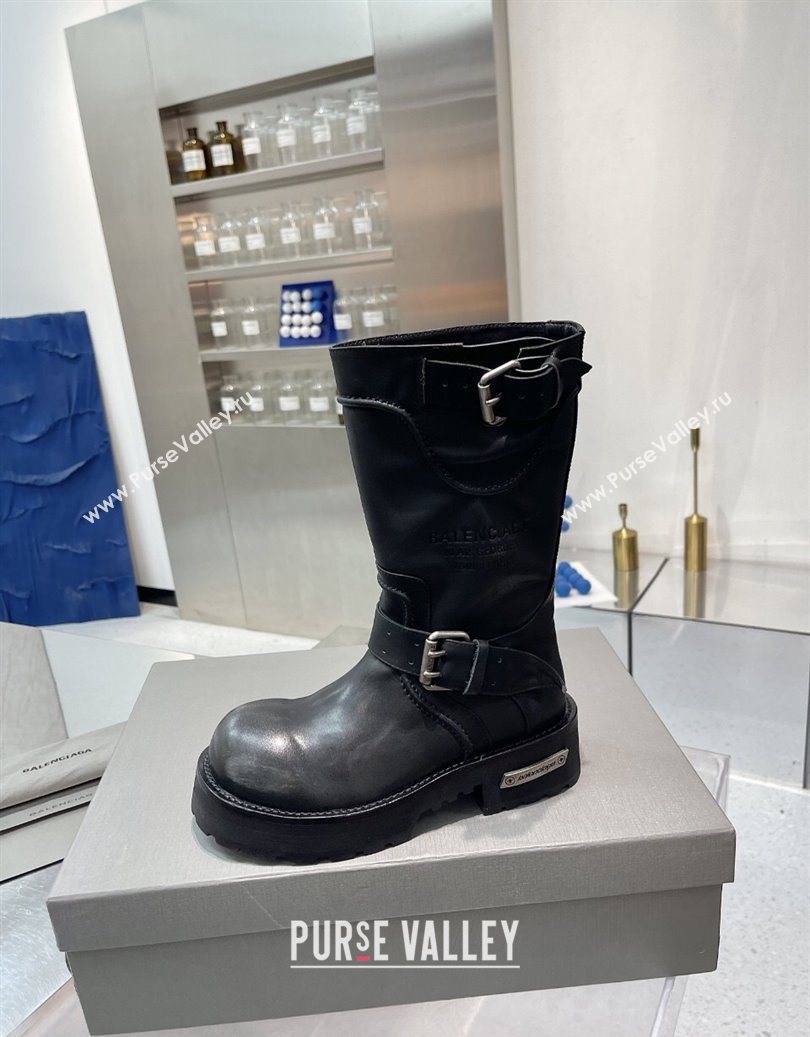 Balenciaga Womens Venom Mid Boots 5cm with Strap Buckle in Calfskin Leather Black 2025 1104 (XL-251104104)