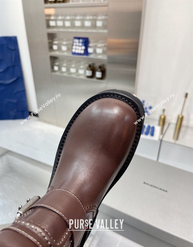 Balenciaga Womens Venom Mid Boots 5cm with Strap Buckle in Calfskin Leather Brown 2025 1104 (XL-251104105)