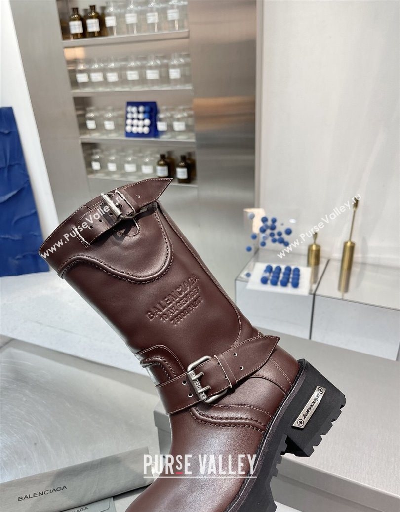 Balenciaga Womens Venom Mid Boots 5cm with Strap Buckle in Calfskin Leather Brown 2025 1104 (XL-251104105)