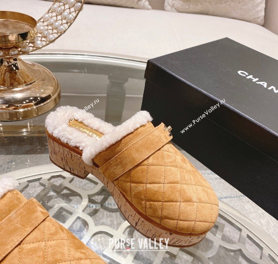 Chanel Quilted Suede and Wool Platform Mules with Strap Dark Beige 2025 CH110407 (MD-251104077)