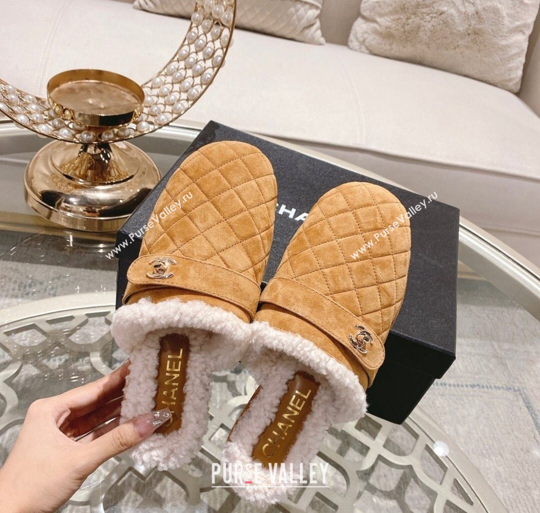 Chanel Quilted Suede and Wool Platform Mules with Strap Dark Beige 2025 CH110407 (MD-251104077)