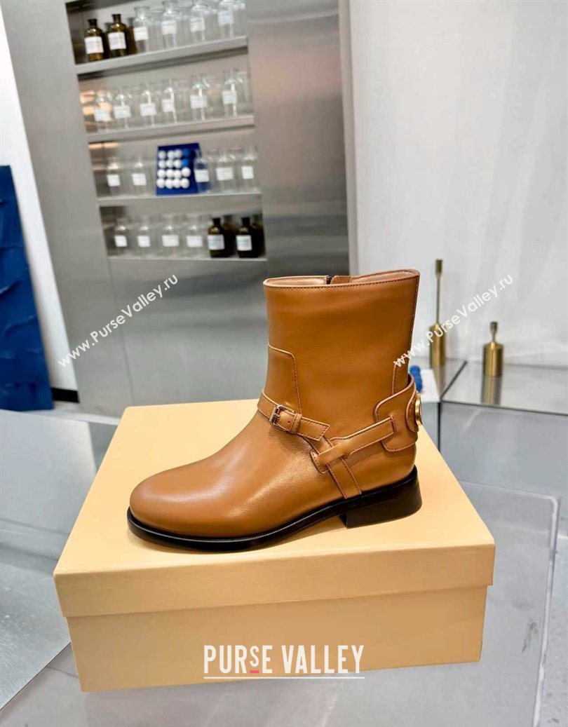 Valentino VLogo Signature Strap Flat Ankle Boots in Calfskin Leather Dark Beige 2025 1028 (XL-251104087)