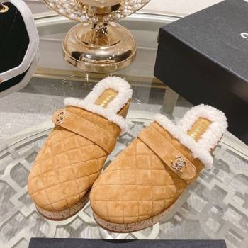 Chanel Quilted Suede and Wool Platform Mules with Strap Dark Beige 2025 CH110407 (MD-251104077)