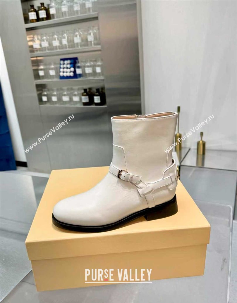 Valentino VLogo Signature Strap Flat Ankle Boots in Calfskin Leather White 2025 1028 (XL-251104088)