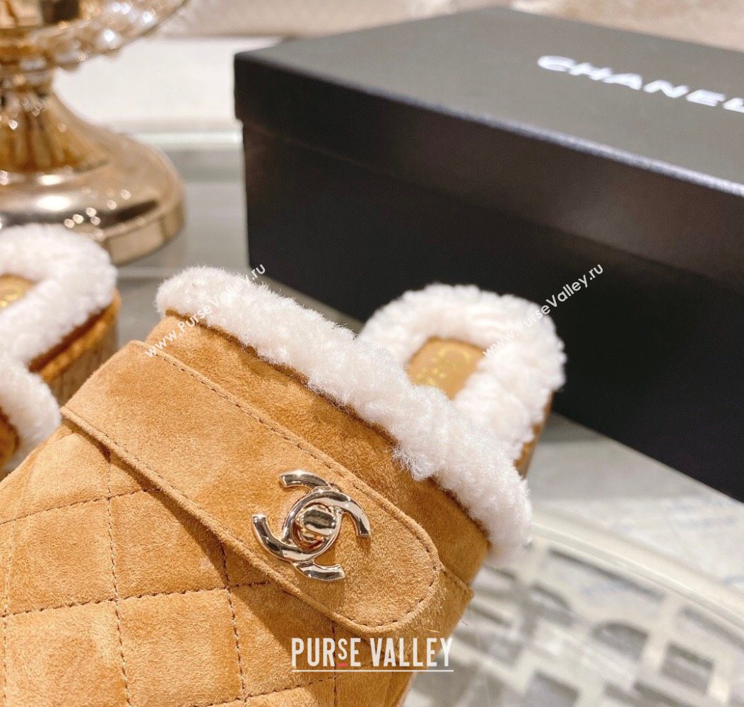 Chanel Quilted Suede and Wool Platform Mules with Strap Dark Beige 2025 CH110407 (MD-251104077)