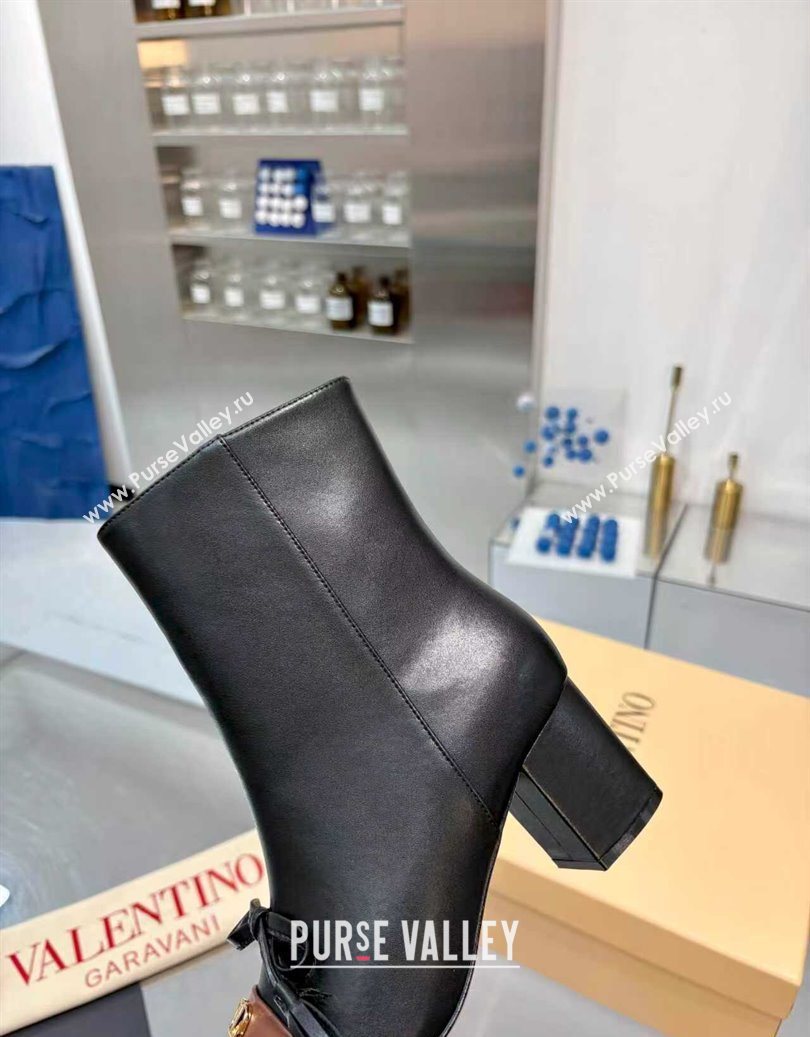 Valentino VALET DU ROI Heel Ankle Boots 6.5cm in Goatskin Leather with Bow Black/Brown 2025 1028 (XL-251104089)