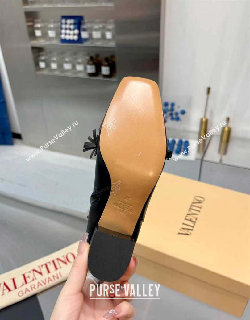 Valentino VALET DU ROI Heel Ankle Boots 6.5cm in Goatskin Leather with Bow Black/Brown 2025 1028 (XL-251104089)