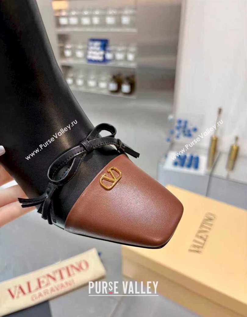 Valentino VALET DU ROI Heel Ankle Boots 6.5cm in Goatskin Leather with Bow Black/Brown 2025 1028 (XL-251104089)