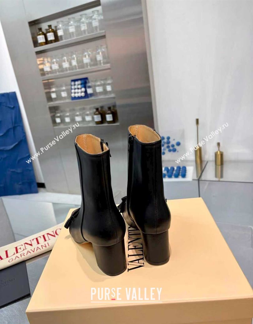 Valentino VALET DU ROI Heel Ankle Boots 6.5cm in Goatskin Leather with Bow Black/Brown 2025 1028 (XL-251104089)