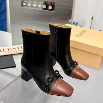 Valentino VALET DU ROI Heel Ankle Boots 6.5cm in Goatskin Leather with Bow Black/Brown 2025 1028 (XL-251104089)
