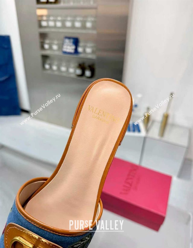 Valentino VLogo Signature Cherryfic Slides Sandal 3cm in Blue Denim and Leather Brown 2025 1104 (XL-251104094)