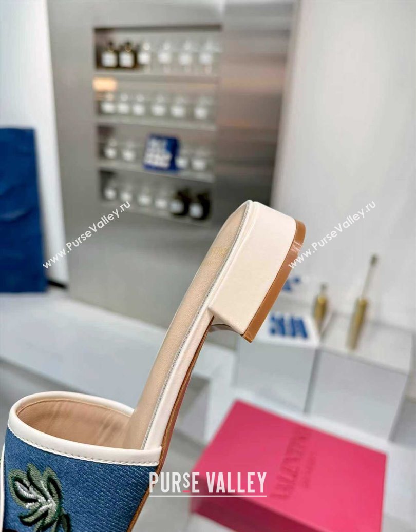 Valentino VLogo Signature Cherryfic Slides Sandal 3cm in Blue Denim and Leather White 2025 1104 (XL-251104097)