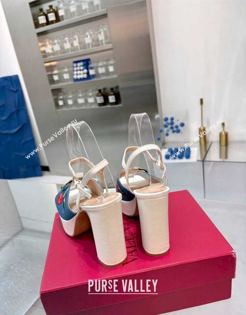 Valentino VLogo Signature Cherryfic Platform Sandals 11cm in Blue Denim and Leather White 2025 1104 (XL-251104098)