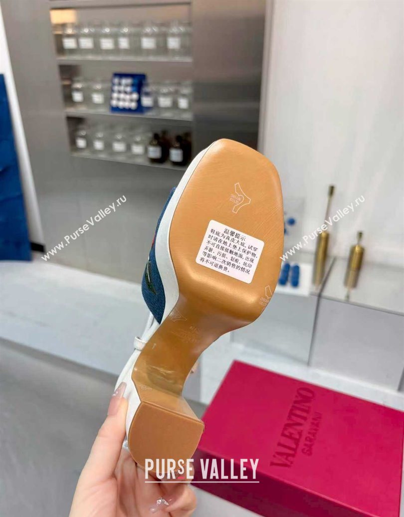 Valentino VLogo Signature Cherryfic Platform Sandals 11cm in Blue Denim and Leather White 2025 1104 (XL-251104098)