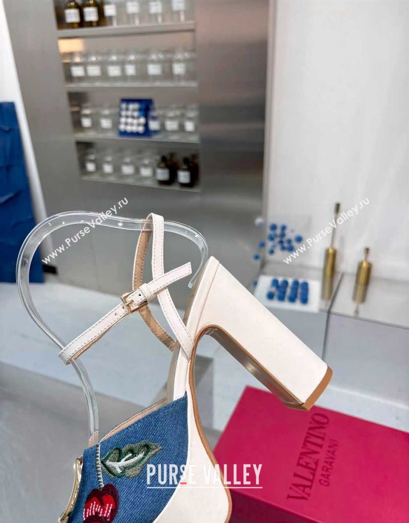 Valentino VLogo Signature Cherryfic Platform Sandals 11cm in Blue Denim and Leather White 2025 1104 (XL-251104098)
