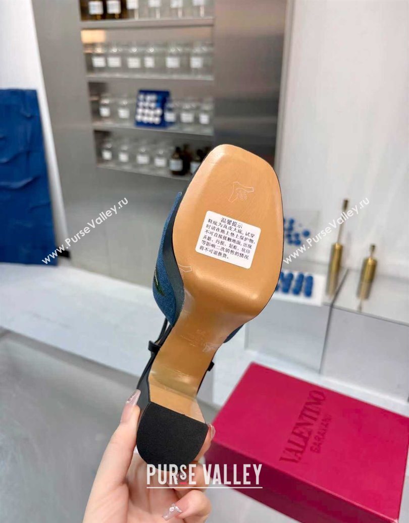 Valentino VLogo Signature Cherryfic Platform Sandals 11cm in Blue Denim and Leather Black 2025 1104 (XL-251104100)