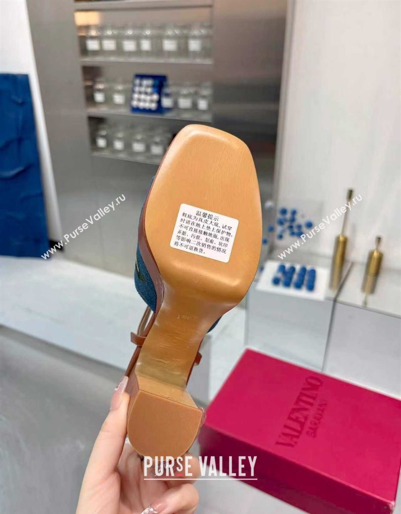 Valentino VLogo Signature Cherryfic Platform Sandals 11cm in Blue Denim and Leather Brown 2025 1104 (XL-251104101)