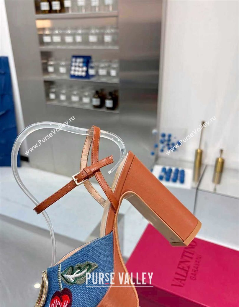 Valentino VLogo Signature Cherryfic Platform Sandals 11cm in Blue Denim and Leather Brown 2025 1104 (XL-251104101)