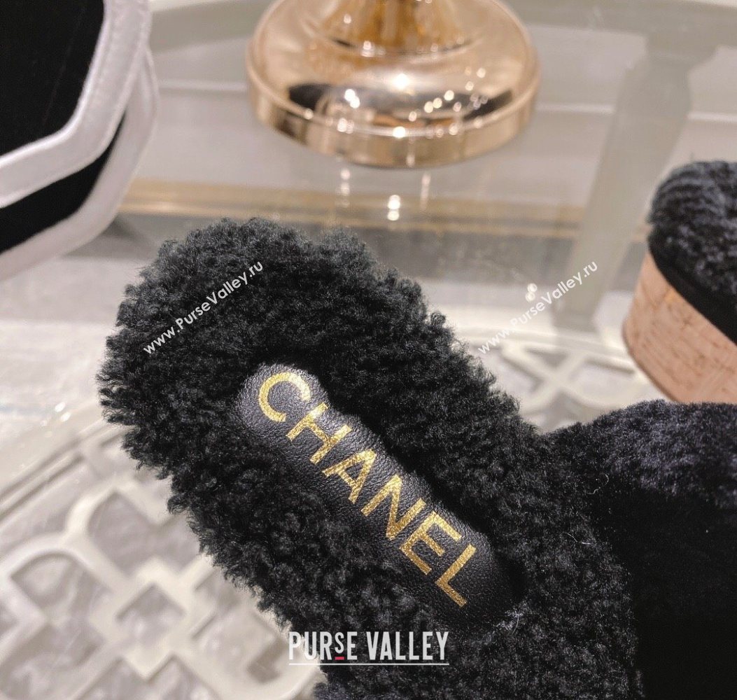 Chanel Quilted Suede and Wool Platform Mules with Strap Black 2025 CH110407 (MD-251104076)