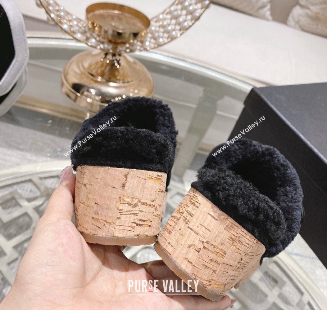 Chanel Quilted Suede and Wool Platform Mules with Strap Black 2025 CH110407 (MD-251104076)